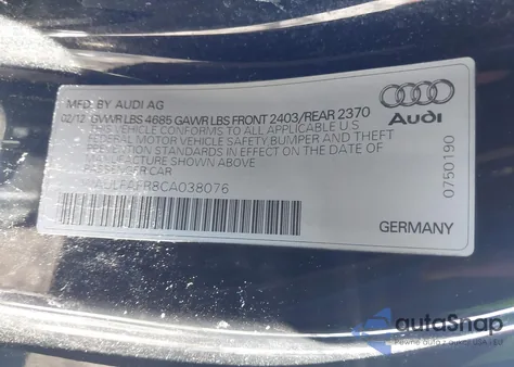 2012 Audi A5 2.0T Premium из США, поврежденный, VIN WAULFAFR8CA038076